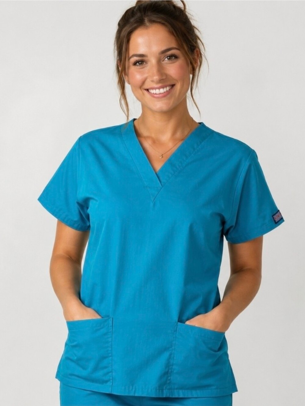 Cherokee Green Scrub Top Size S Small Short Sleeve Shirt With Pockets Workwear